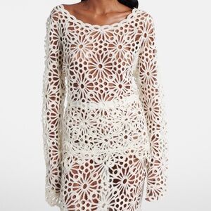Norma Kamali Crochet Daisy Long Sleeve Dress - Cream